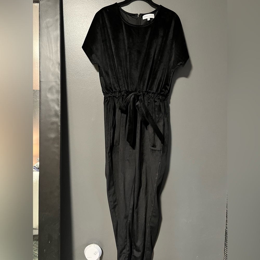 Piper and Scoot velvet tie waist jumpsuit